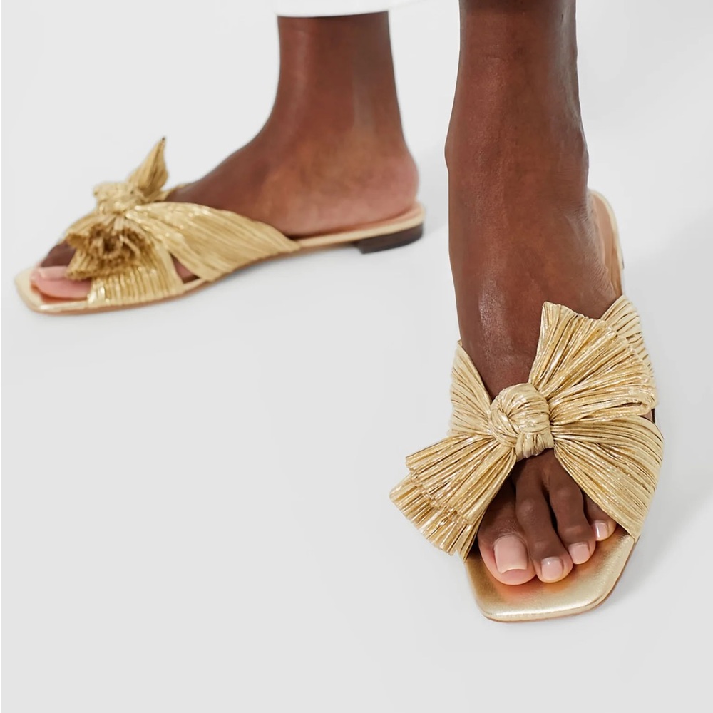 Loeffler Randall Gold Daphne Knot Flat Sandal, Size 9.5
